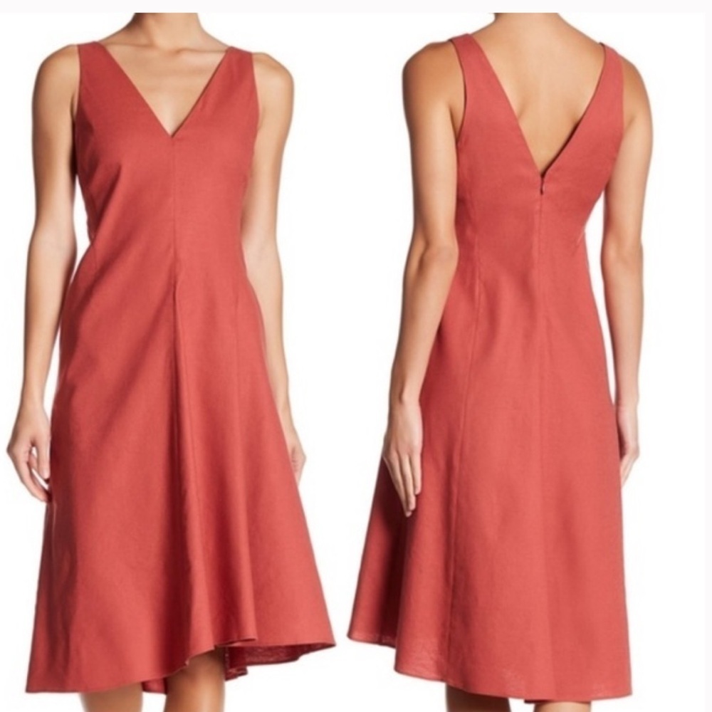 Theory linen blend  Tadayon Stretch Midi Dress V-
Neck Sz 2